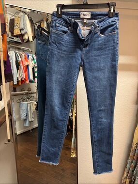 PAIGE Dark Blue Ankle Crop High-Rise Slim Jeans